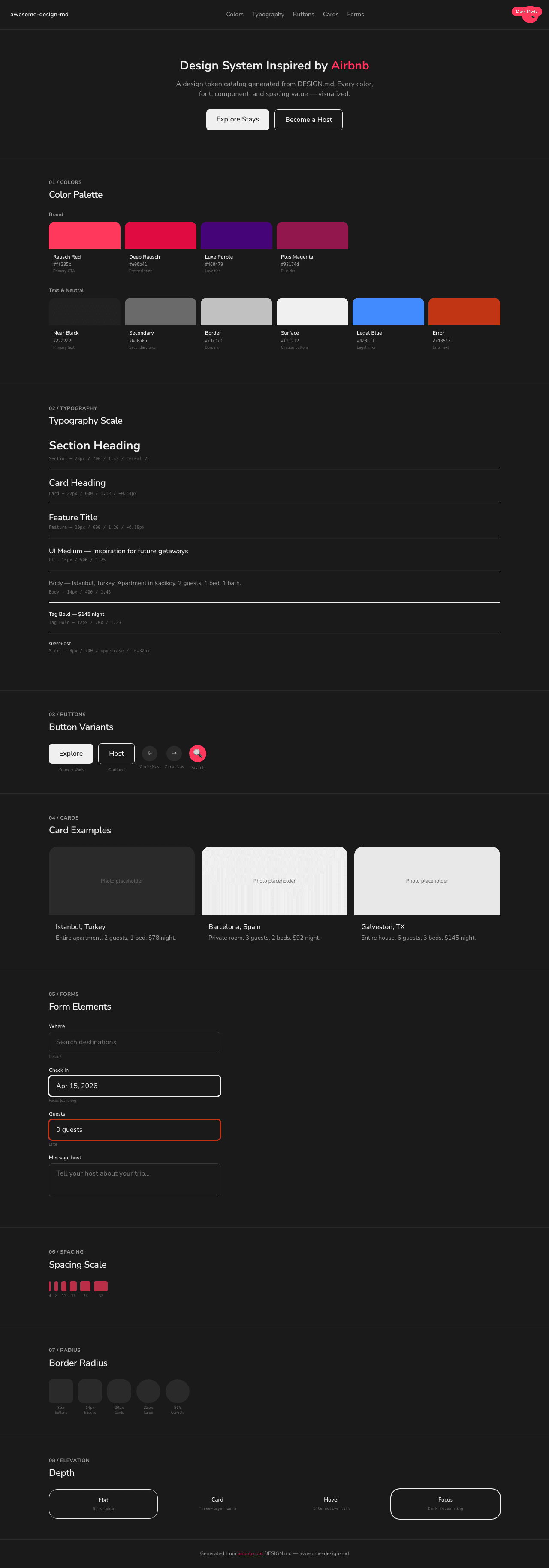 Airbnb Design System — Dark Mode